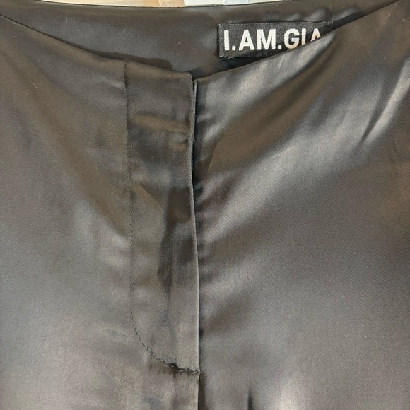 I AM GIA Sz XL Satin Pants Dip Front Liquid Leather Aesthetic Straight Leg - Picture 3 of 10